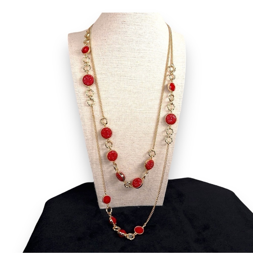 VINTAGE 90’s AVON RED GOLD LAYERED NECKLACE